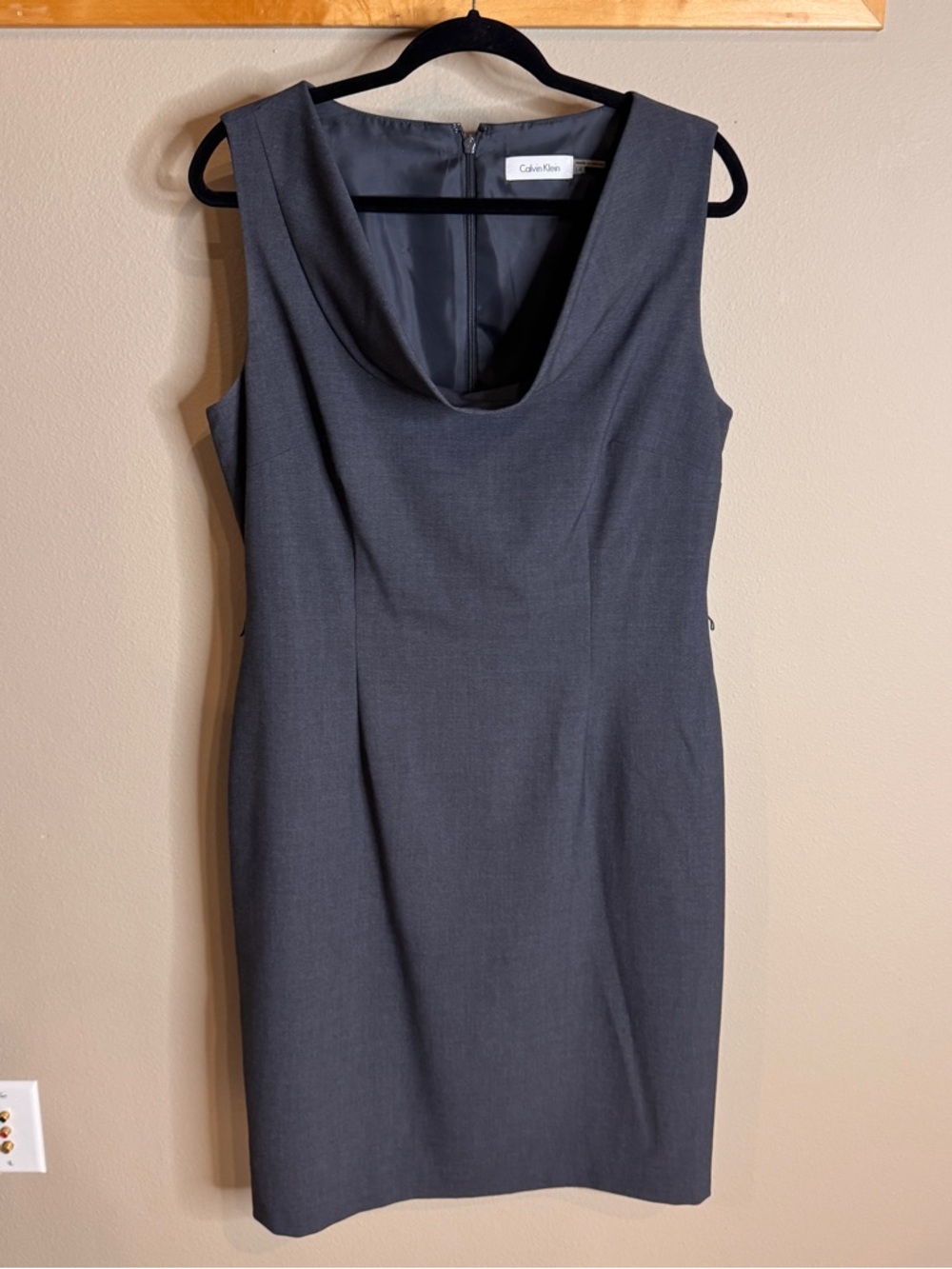Calvin Klein Dark Gray Cowl-Neck Sheath Dress